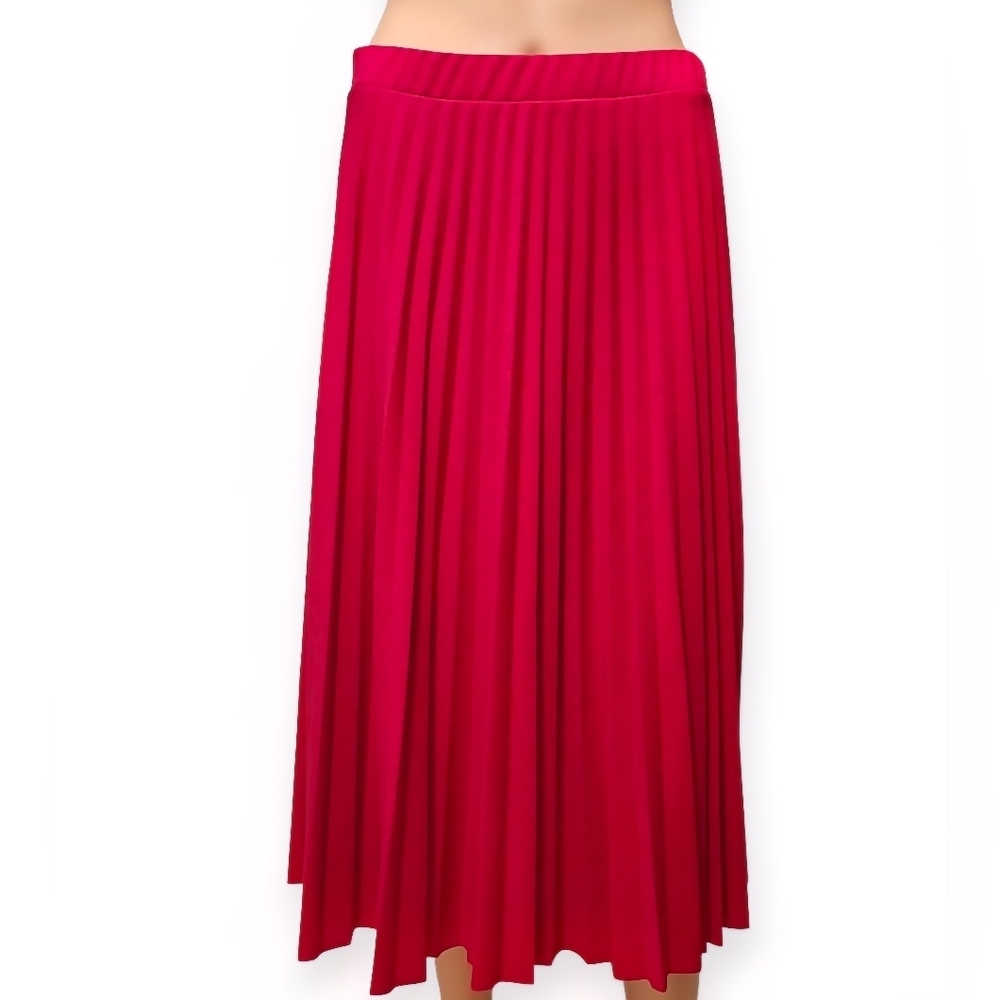 Ashley Blue Vibrant Pink Pleated Midi Skirt. Size L.